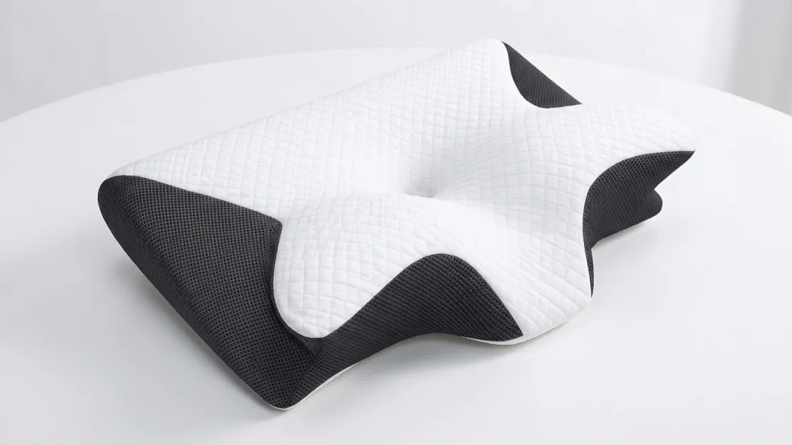 Morrow butterfly contour pillow showing cervical roll, head cradle, side wings and shoulder cutouts