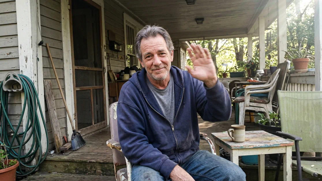 Kevin B. relaxing on his porch in the morning